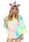 86947 Unicorn Poncho, Features Tie Dye Poncho With Fur Mane And Tail And Unicorn
