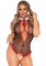 87059 School Girl Ruffle Trimmed Fishnet Deep V Crotchless Teddy With Tie Accent