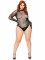 89271X Rhinestone Fishnet Gloved Bodysuit With Snap Crotch