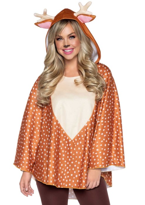 86948 Fawn Poncho, Features Speckled Poncho With Fur Tail And Antler Hood - Fawn Poncho, Features Speckled Poncho With Fur Tail And Antler Hood in Costumes
