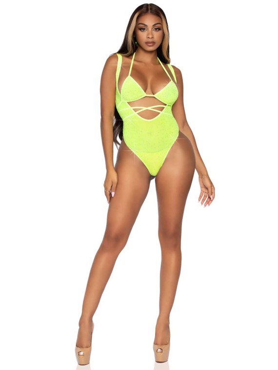 Leg Avenue 89284 2 Pc Rhinestone Mesh Wrap Around Bikini Top And Suspender  Bodysuit in Dresses, MiniDresses & BodySuits - $58.99
