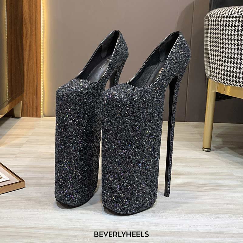 Mix No 6 Sarti Black Glitter Platform Heel High Heels Dress Shoes Women US  8 | eBay