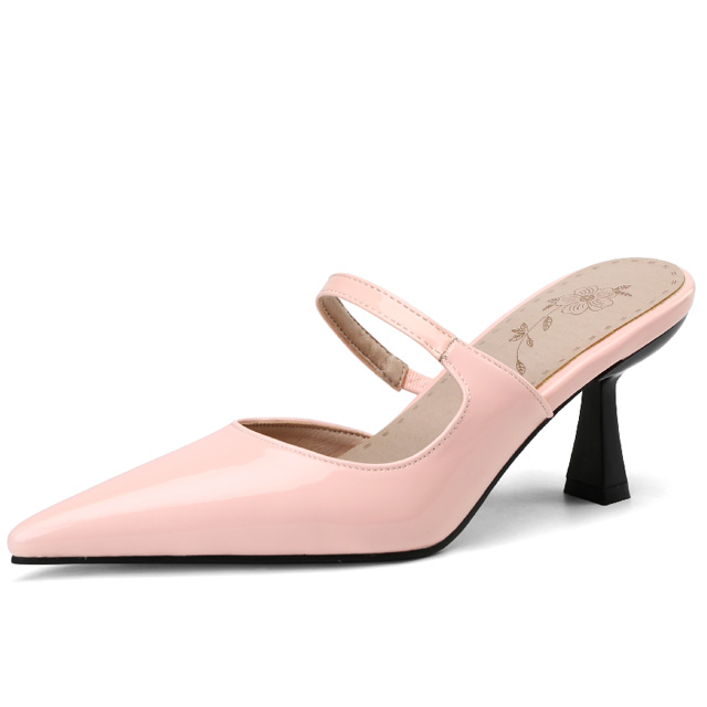 Pointed Toe Kitten Heels Summer Classic Slippers Sandals  - Pink - Shaft Material: Patent
Insole Material: Faux Leather
Lining Material: Faux Leather
Outsole Material: Rubber in Sexy Heels & Platforms
