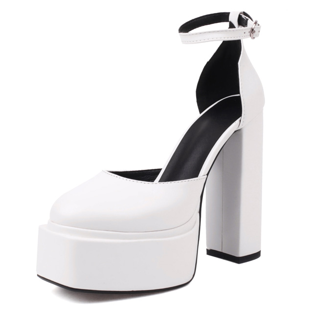 Round Toe Chunky Heels Platforms Ankle Buckle Straps Dorsay Pumps - White - Shaft Material: Faux Leather
Insole Material: Faux Leather
Lining Material: Synthetic
Outsole Material: Rubber in Sexy Heels & Platforms