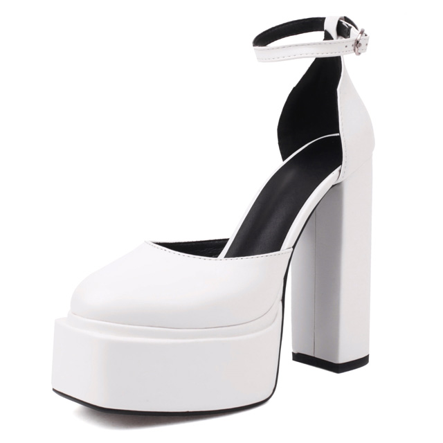 Round Toe Chunky Heels Platforms Ankle Buckle Straps Dorsay Pumps - White - Shaft Material: Faux Leather
Insole Material: Faux Leather
Lining Material: Synthetic
Outsole Material: Rubber in Sexy Heels & Platforms