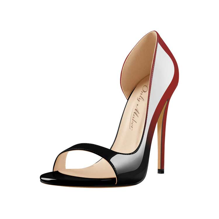 Maken Stiletto Heels Peep Toe Patent Pumps Sandals - Black Red in Sexy ...