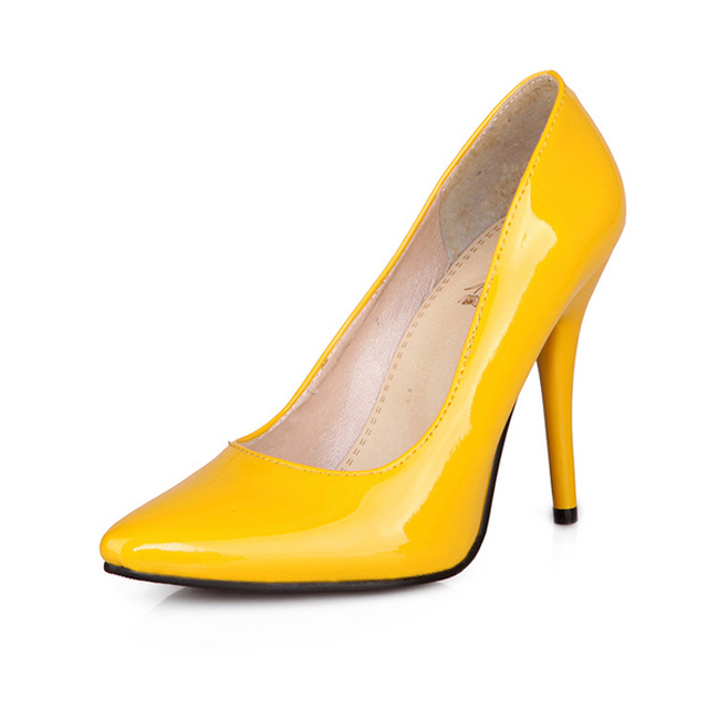 Pointed Toe Stiletto Heels Patent Pumps - Yellow - Shaft Material: Patent
Insole Material: Faux Leather
Lining Material: Synthetic
Outsole Material: Rubber
Heels: 3.9 inches (10 cm) in Sexy Heels & Platforms