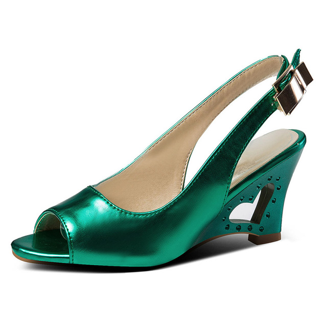 Peep Toe Back Straps Sweet Heart Wedges Sandals - Green - Shaft Material: Faux Leather
Insole Material: Faux Leather
Lining Material: Synthetic
Outsole Material: Rubber in Sexy Heels & Platforms