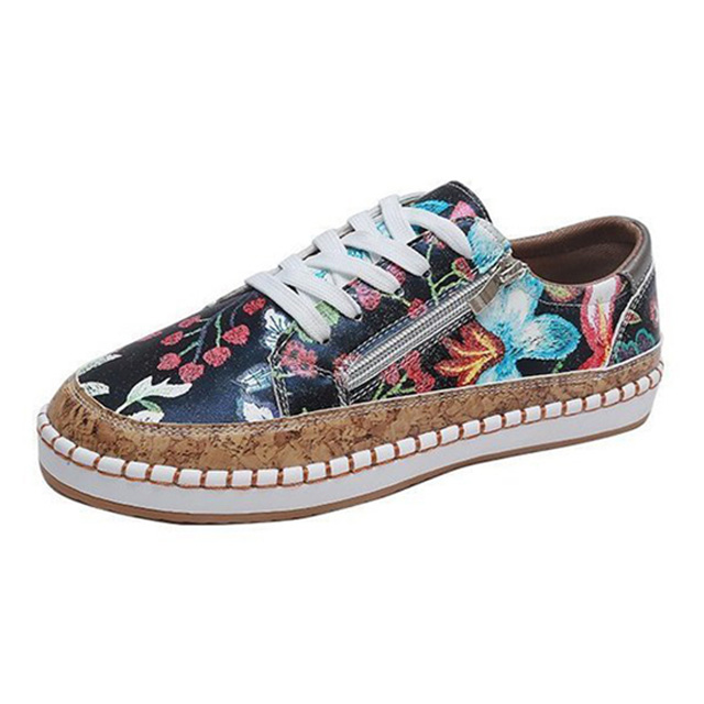 Round Toe Floral Pattern Zipper Casual Loafers Flats Sneakers - Black - Shaft Material: Faux Leather
Insole Material: Faux Leather
Lining Material: Synthetic
Outsole Material: Rubber in Shoes & Flats