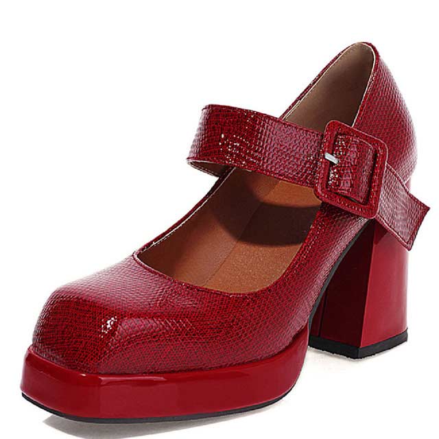 Square Toe Chunky Heels Buckle Straps Platforms Mary Janes Shoes - Red - Shaft Material: Faux Leather
Insole Material: Faux Leather
Lining Material: Faux Leather
Outsole Material: Rubber in Sexy Heels & Platforms
