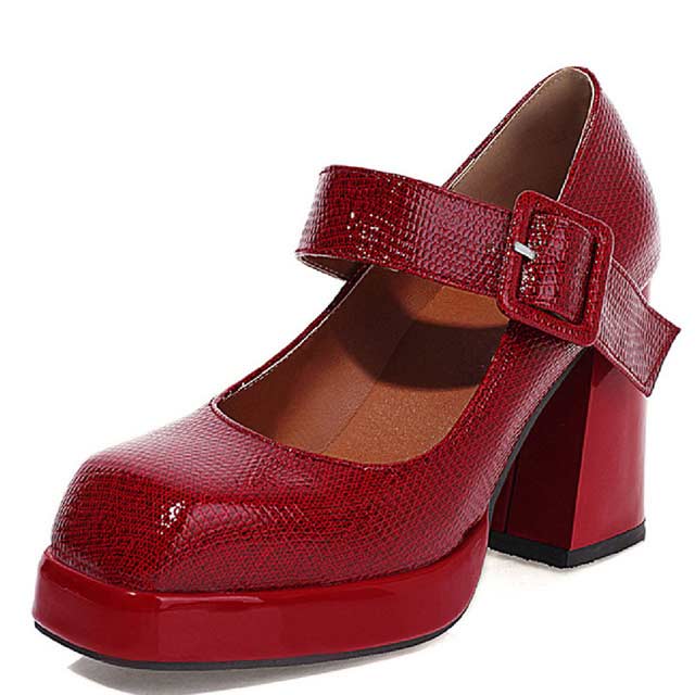 Square Toe Chunky Heels Buckle Straps Platforms Mary Janes Shoes - Red - Shaft Material: Faux Leather
Insole Material: Faux Leather
Lining Material: Faux Leather
Outsole Material: Rubber in Sexy Heels & Platforms