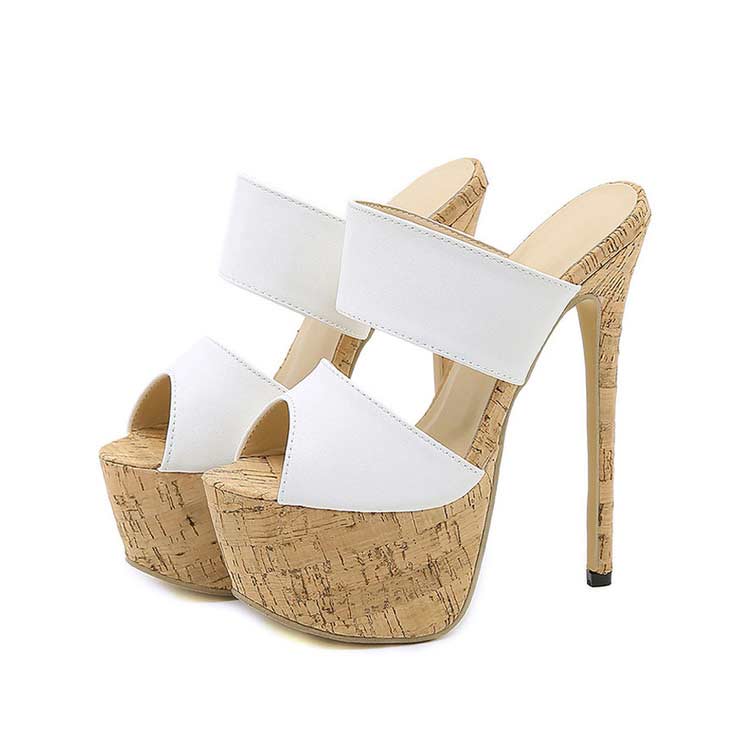Peep Toe Platforms Stiletto Heels Mules Spring Sandals Tan