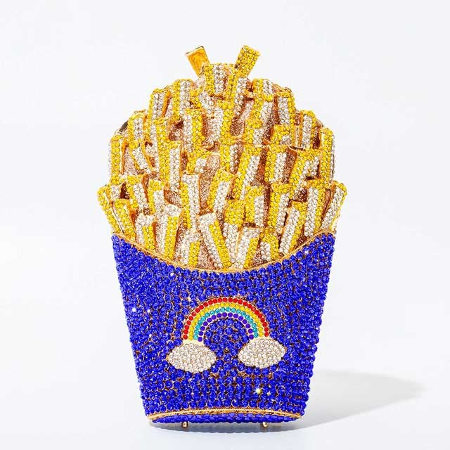 French Fries Chips Shaped Rainbow Rhinestones Mini Clutch Party Purses - Blue by Emma Jones