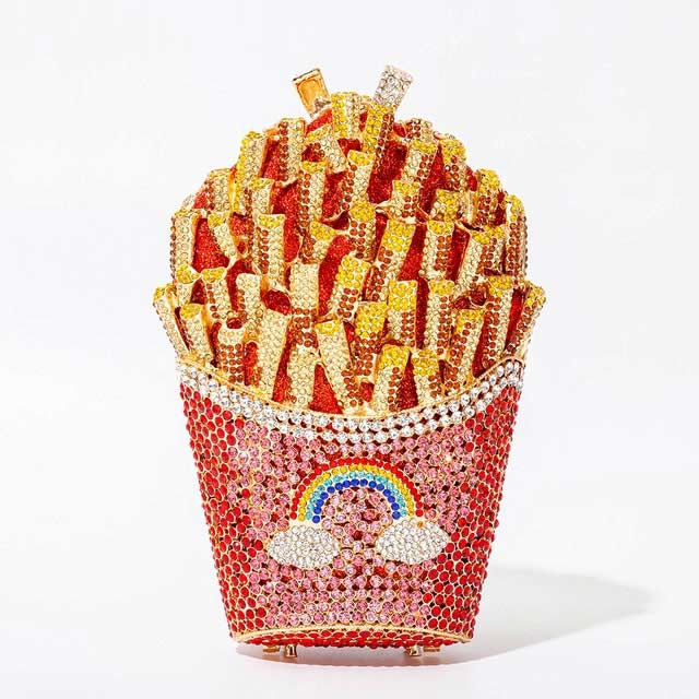 Rhinestone French Fries Rainbow Clutch Bag