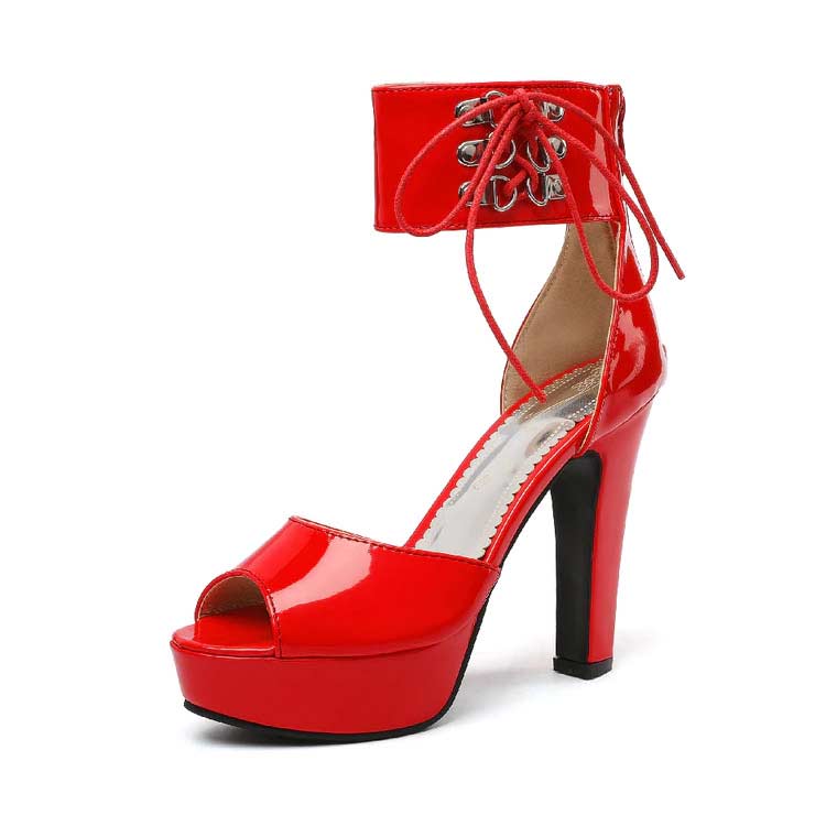Red lace online up pumps
