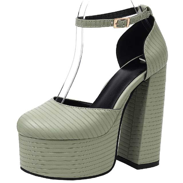 Round Toe Ankle Buckle Straps Chunky Heels Platforms Dorsay Dance Pumps - Green - Shaft Material: Faux Leather
Insole Material: Faux Leather
Lining Material: Synthetic
Outsole Material: Rubber in Sexy Heels & Platforms