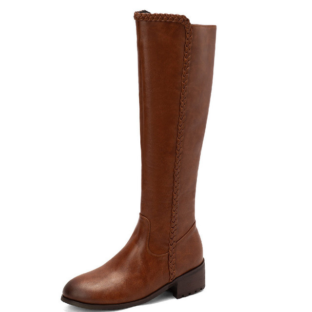 Round Toe Knee Highs Vintage Braid Decorated Biker Rider Side Zipper Equestrian Boots - Auburn - Shaft Material: Faux Leather
Insole Material: Short Plush
Lining Material: Short Plush
Outsole Material: Rubber in Sexy Boots
