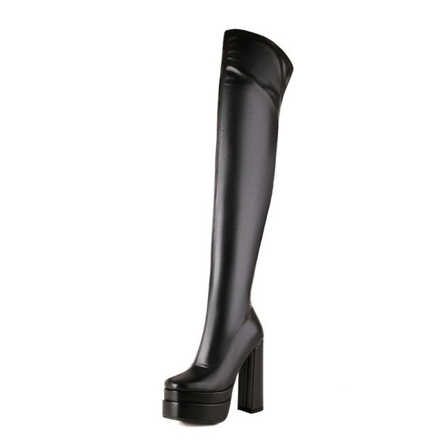 Round Toe Over The Knee Chunky Heels Side Zipper Platforms Super Sexy Boots - Black - Shaft Material: Faux Leather
Insole Material: Faux Leather
Lining Material: Faux Leather
Outsole Material: Rubber in Sexy Boots