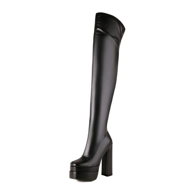 Round Toe Over The Knee Chunky Heels Side Zipper Platforms Super Sexy Boots - Black - Shaft Material: Faux Leather
Insole Material: Faux Leather
Lining Material: Faux Leather
Outsole Material: Rubber in Sexy Boots