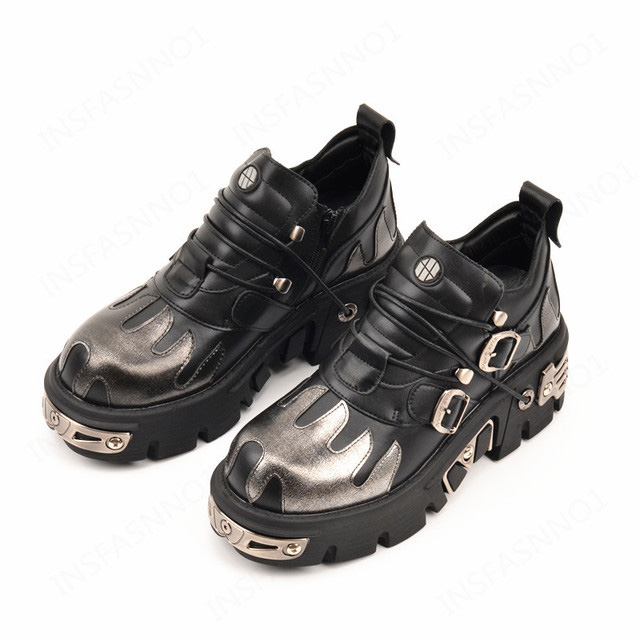 Metal Toe Platforms Gothic Punk Style Flats Buckle Straps Flame Black Loafers - NOTE: As Different Computers Display Colors Differently,The Color Of the Actual Item May Very Slightly From The Above Images.

Upper Material: Faux Leather
Insole Material: Faux Leather
Lining Material:  Cotton Fabric
Outsole Material: Rubber

Heel to Toe:8.86`` US Size:4 = EU Size:35
Heel to Toe:9.06 ``US Size:5 = EU Size:36
Heel to Toe:9.25`` US Size:6 = EU Size:37
Heel to Toe:9.45`` US Size:7 = EU Size:38
Heel to Toe:9.65`` US Size:8 = EU Size:39
Heel to Toe:9.84`` US Size:9 = EU Size:40
Heel to Toe:10.04`` US Size:10 = EU Size:41
Heel to Toe:10.24`` US Size:11 = EU Size:42
Heel to Toe:10.43`` US Size:12 = EU Size:43
Heel to Toe:10.63`` US Size:13 = EU Size:44 in Shoes & Flats
