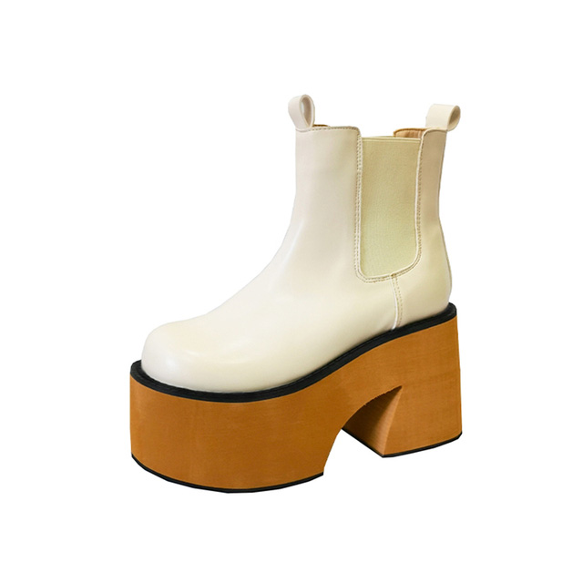 Round Toe Chunky Heels Platforms Ankle Highs Chelsea Boots - Beige - NOTE:As Different Computers Display Colors Differently,The Color Of the Actual Item May Very Slightly From The Above Images.

Upper Material: Faux Leather
Insole Material: Short Plush
Lining Material: Synthethic
Outsole Material: Rubber in Sexy Boots