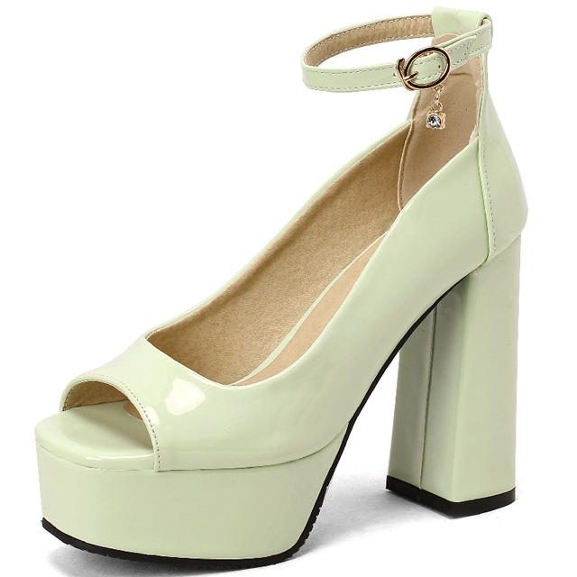 Peep Toe Ankle Buckle Straps Chunky Heels Platforms Pumps - Green - Shaft Material: Patent
Insole Material: Faux Leather
Lining Material: Synthetic
Outsole Material: Rubber in Sexy Heels & Platforms