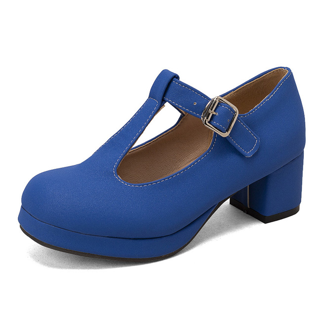 Round Toe Chunky Heels Buckle T Straps Mary Janes Satin Pumps - Blue - Shaft Material: Satin
Insole Material: Faux Leather
Lining Material: Synthetic
Outsole Material: Rubber in Sexy Heels & Platforms