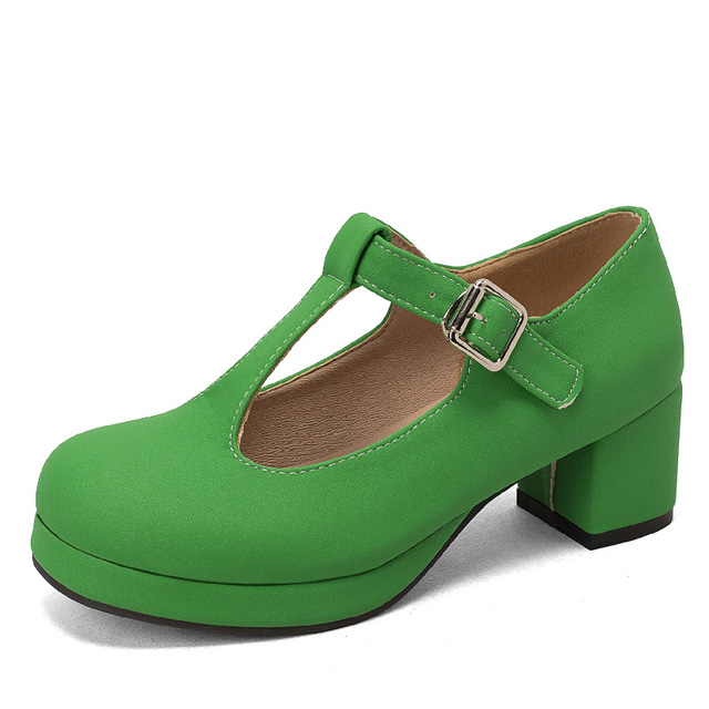 Round Toe Chunky Heels Buckle T Straps Mary Janes Satin Pumps - Green - Shaft Material: Satin
Insole Material: Faux Leather
Lining Material: Synthetic
Outsole Material: Rubber in Sexy Heels & Platforms