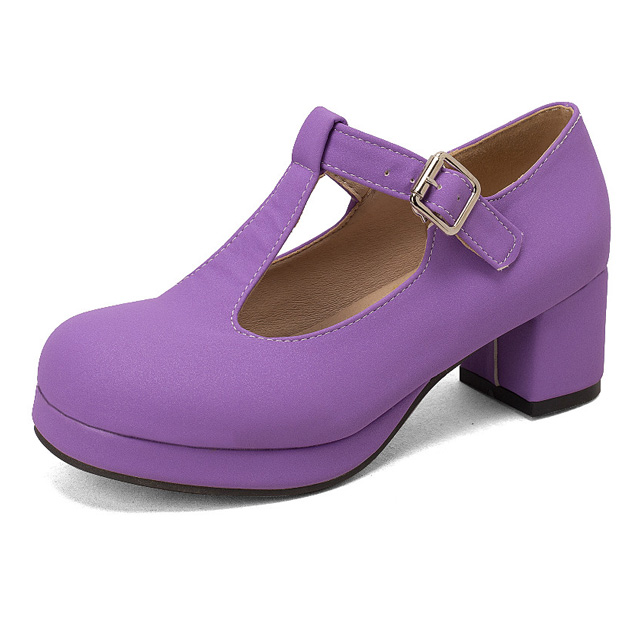 Round Toe Chunky Heels Buckle T Straps Mary Janes Satin Pumps - Purple - Shaft Material: Satin
Insole Material: Faux Leather
Lining Material: Synthetic
Outsole Material: Rubber in Sexy Heels & Platforms