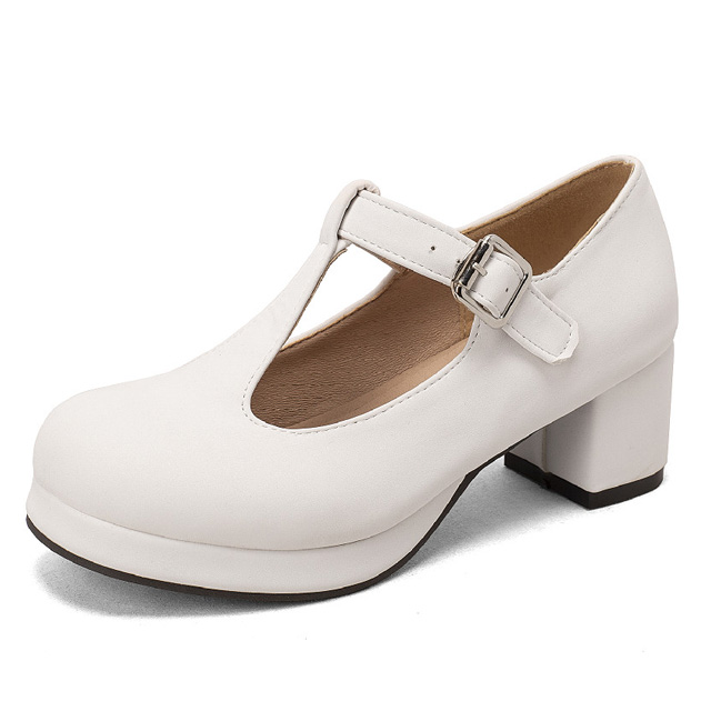 Round Toe Chunky Heels Buckle T Straps Mary Janes Satin Pumps - White - Shaft Material: Satin
Insole Material: Faux Leather
Lining Material: Synthetic
Outsole Material: Rubber in Sexy Heels & Platforms