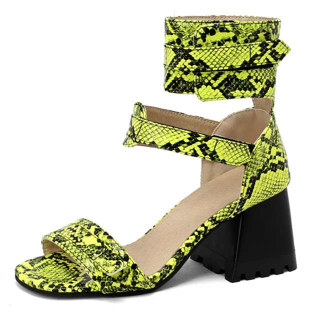 Peep Toe Ankle Straps Snake Print Chunky Heels Boots Sandals - Green - Shaft Material: Faux Leather
Insole Material: Faux Leather
Lining Material: Synthetic
Outsole Material: Rubber in Sexy Heels & Platforms