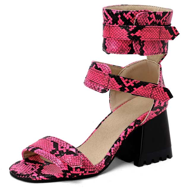 Peep Toe Ankle Straps Snake Print Chunky Heels Boots Sandals - Rose Red - Shaft Material: Faux Leather
Insole Material: Faux Leather
Lining Material: Synthetic
Outsole Material: Rubber in Sexy Heels & Platforms