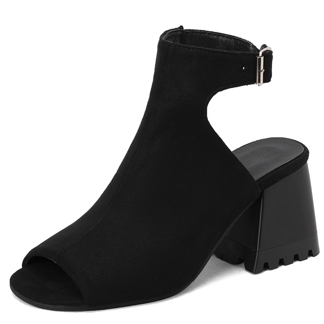 Peep Toe Ankle Buckle Straps Chunky Heels Spring Summer Sandals Boots - Black - Shaft Material: Fabric, Short Plush
Insole Material: Faux Leather
Lining Material: Synthetic
Outsole Material: Rubber in Sexy Heels & Platforms