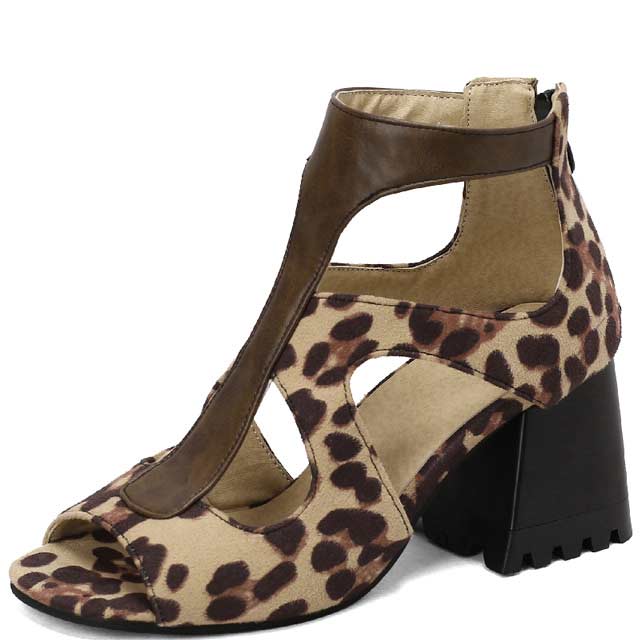 Peep Toe Ankle Buckle Straps Chunky Heels Back Zipper Greek Summer Sandals - Leopard - Shaft Material: Flock, Faux Leather
Insole Material: Faux Leather
Lining Material: Synthetic
Outsole Material: Rubber in Sexy Heels & Platforms