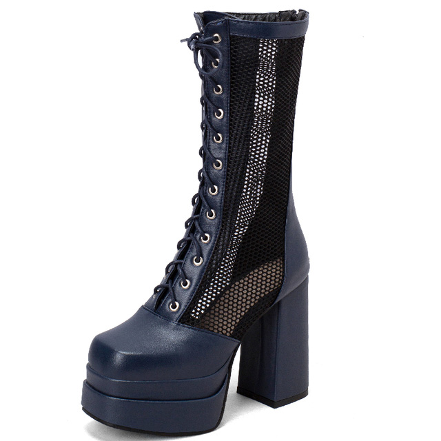 Round Toe Platforms Chunky Heels Transparent Summer Punk Rock Lace Up Boots - Blue - Shaft Material: Faux Leather, Air Mesh
Insole Material: Faux Leather
Lining Material: Synthetic
Outsole Material: Rubber in Sexy Boots
