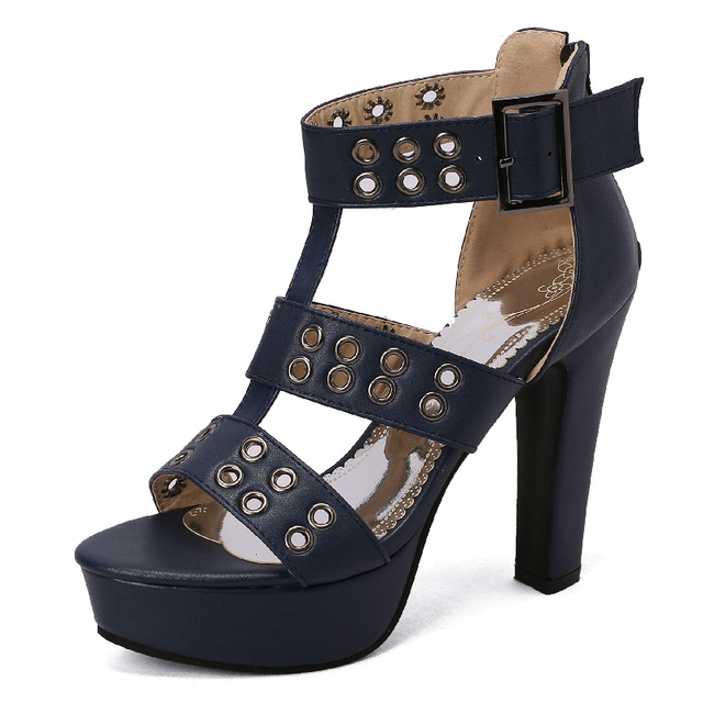 Women's Open Toe Ankle Strap High Heels, Black Buckle Strap