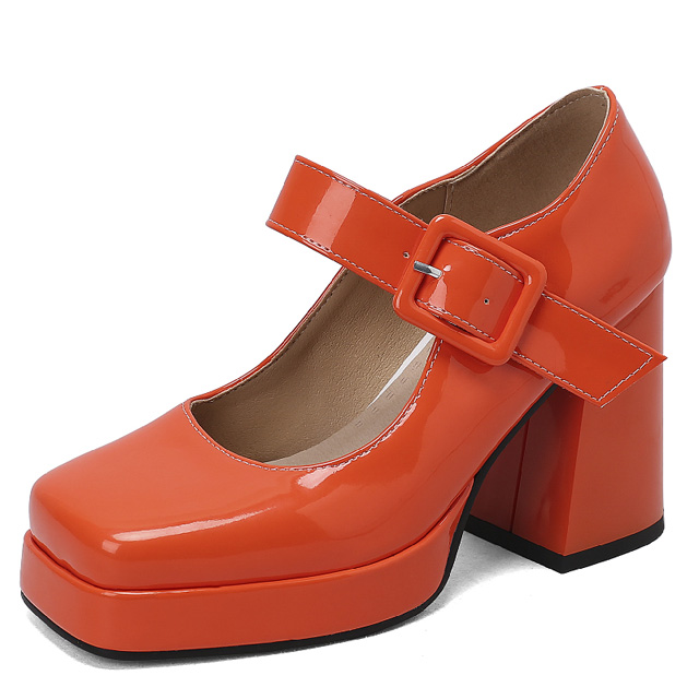 Round Toe Chunky Heels Buckle Straps Patent Platforms Mary Janes Shoes - Orange - Shaft Material: Patent
Insole Material: Faux Leather
Lining Material: Faux Leather
Outsole Material: Rubber in Sexy Heels & Platforms
