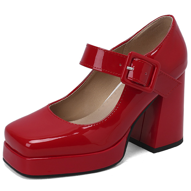 Round Toe Chunky Heels Buckle Straps Patent Platforms Mary Janes Shoes - Red - Shaft Material: Patent
Insole Material: Faux Leather
Lining Material: Faux Leather
Outsole Material: Rubber in Sexy Heels & Platforms