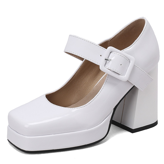 Round Toe Chunky Heels Buckle Straps Patent Platforms Mary Janes Shoes - White - Shaft Material: Patent
Insole Material: Faux Leather
Lining Material: Faux Leather
Outsole Material: Rubber in Sexy Heels & Platforms