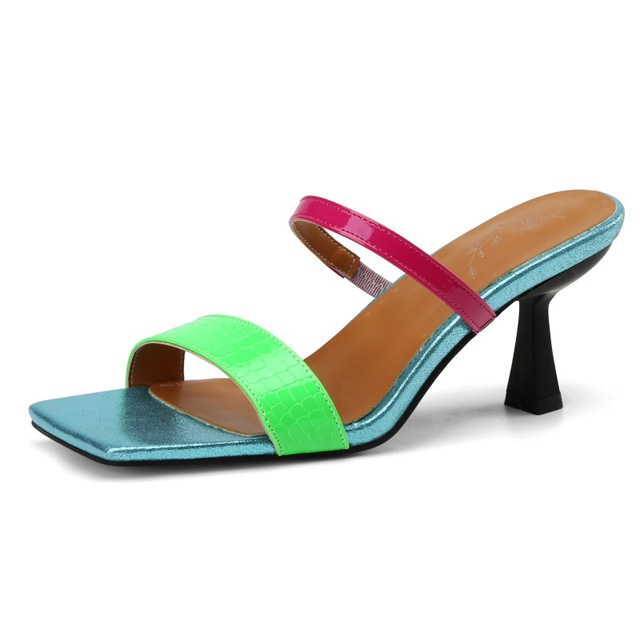 Peep Toe Colorful Kitten Heels Summer Mules Sandals - Green - Shaft Material: Faux Leather
Insole Material: Faux Leather
Lining Material: Synthetic
Outsole Material: Rubber in Sexy Heels & Platforms
