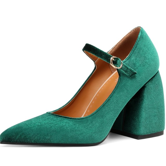 Pointed Toe Chunky Heels Suede Mary Janes Pumps - Green - Shaft Material: Flock
Insole Material: Faux Leather
Lining Material: Synthetic
Outsole Material: Rubber in Sexy Heels & Platforms