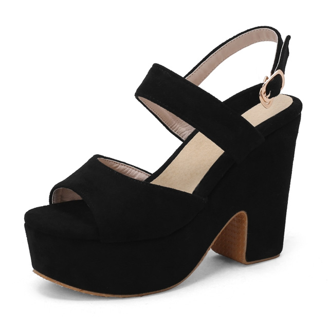 Peep Toe Platforms Chunky Heels Suede Summer Sandals Pumps - Black - Shaft Material: Flock
Insole Material: Faux Leather
Lining Material: Synthetic
Outsole Material: Rubber in Sexy Heels & Platforms