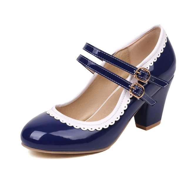 Round Toe Chunky Heels Lolita Vintage Mary Janes Double Straps Platforms Pumps - Blue - Shaft Material: Patent Leather
Insole Material: Faux Leather
Lining Material: Synthetic
Outsole Material: Rubber in Sexy Heels & Platforms