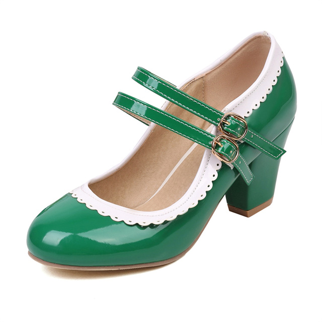 Round Toe Chunky Heels Lolita Vintage Mary Janes Double Straps Platforms Pumps - Green - Shaft Material: Patent Leather
Insole Material: Faux Leather
Lining Material: Synthetic
Outsole Material: Rubber in Sexy Heels & Platforms