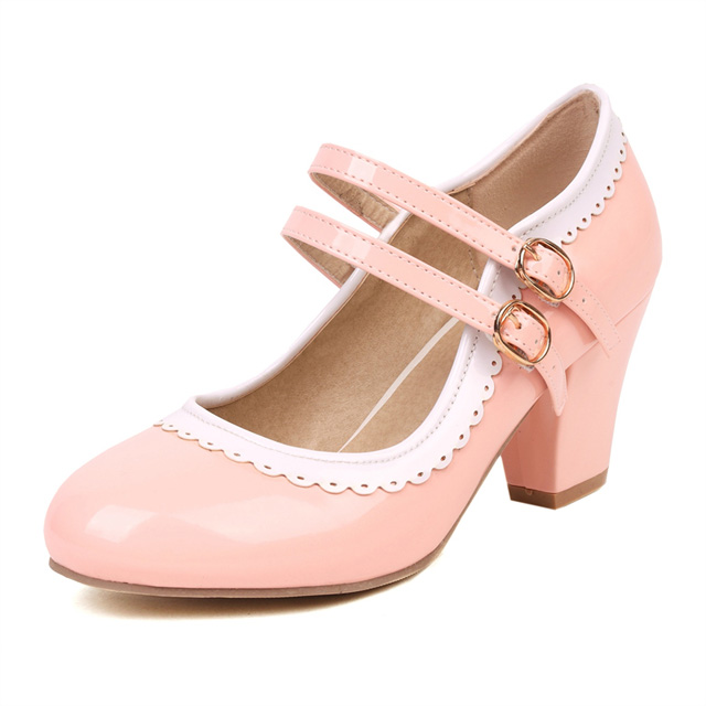 Round Toe Chunky Heels Lolita Vintage Mary Janes Double Straps Platforms Pumps - Pink - Shaft Material: Patent Leather
Insole Material: Faux Leather
Lining Material: Synthetic
Outsole Material: Rubber in Sexy Heels & Platforms