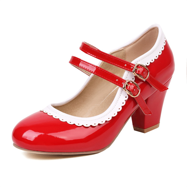 Round Toe Chunky Heels Lolita Vintage Mary Janes Double Straps Platforms Pumps - Red - Shaft Material: Patent Leather
Insole Material: Faux Leather
Lining Material: Synthetic
Outsole Material: Rubber in Sexy Heels & Platforms