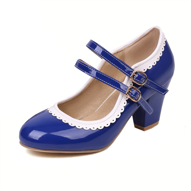 Lib Round Toe Chunky Heels Lolita Vintage Mary Janes Double Straps ...