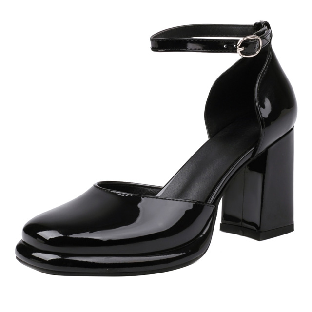 Round Toe Chunky Heels Classic Dorsay Ankle Straps Dress Pumps - Black - Shaft Material: Patent
Insole Material: Faux Leather
Lining Material: Faux Leather
Outsole Material: Rubber in Sexy Heels & Platforms