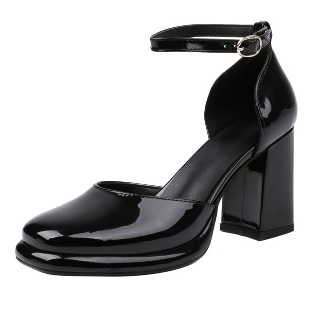 Round Toe Chunky Heels Classic Dorsay Ankle Straps Dress Pumps - Black - Shaft Material: Patent
Insole Material: Faux Leather
Lining Material: Faux Leather
Outsole Material: Rubber in Sexy Heels & Platforms