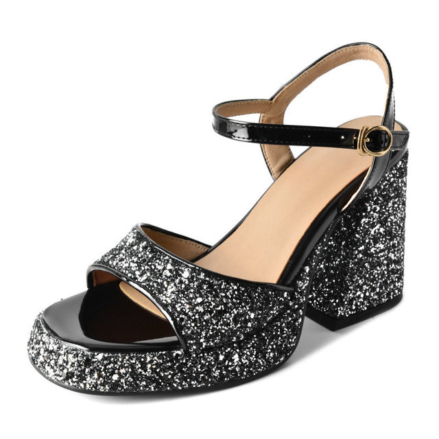 Heels & Wedges | Black Glitter Pointed Heel | Freeup